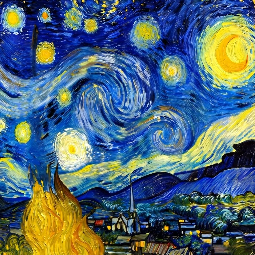 Gwiaździsta noc Vincenta van Gogha przekształcona w malowanie po numerach